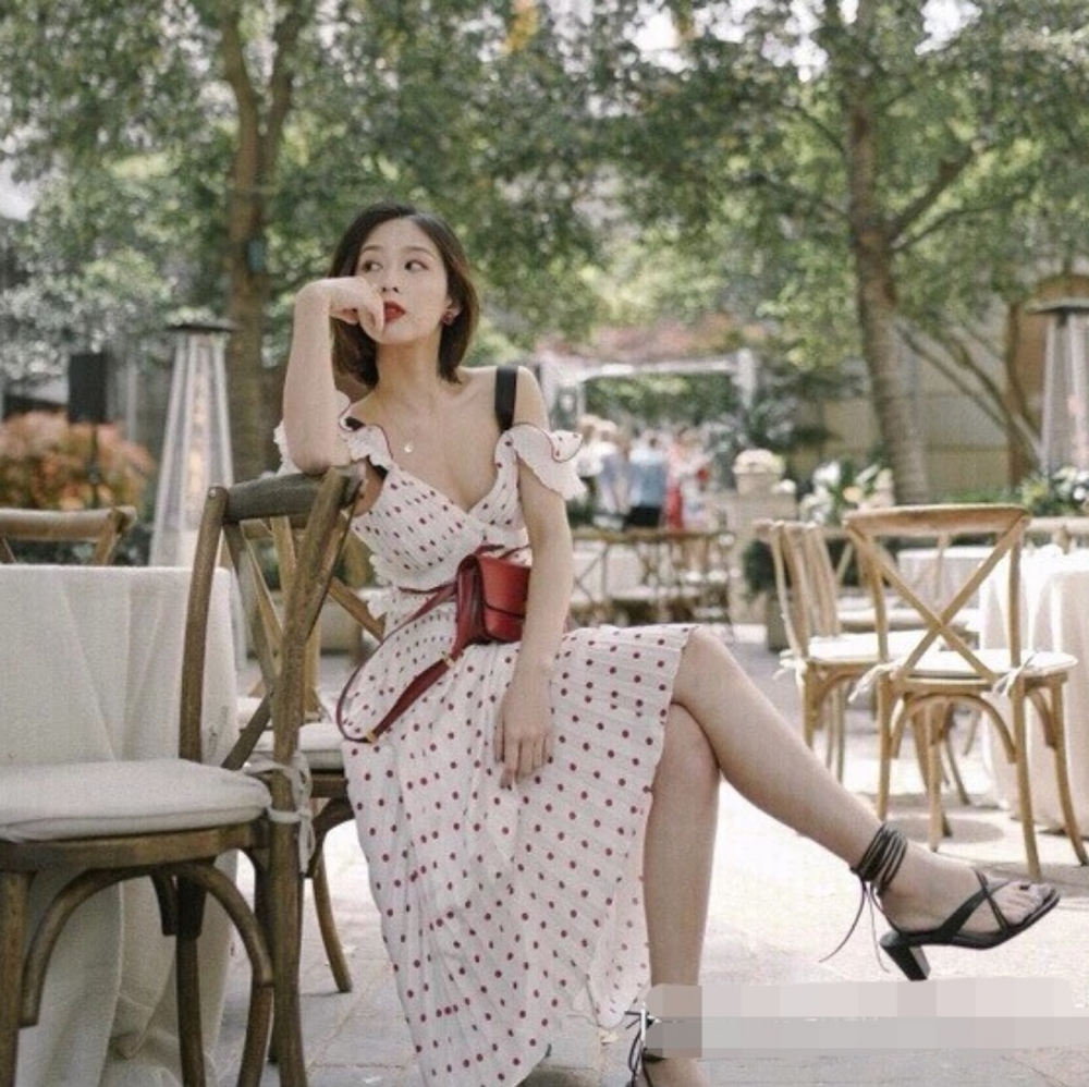 red polka dots off shoulder cold shoulder ruffle dress